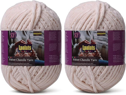 Baby Blanket Yarn for Crocheting - 2 Pack of 200g/7oz Chunky Chenille Yarn for Knitting Blankets Amigurumi - #6 Super Bulky - 348 Yards Soft Thick Plush Yarns (2, Khaki)