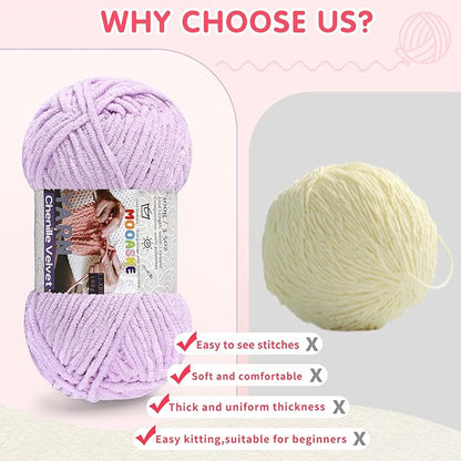 Chunky Yarn for Crocheting and Knitting - Easy to Use Plush Chenille Super Bulky Yarn 100g/131yds - Ultra Soft Velvet Baby Blanket Yarn for Beginners & Amigurumi Projects, Azure