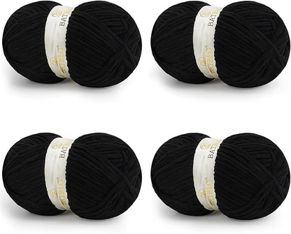 Chenille Yarn for Crocheting & Knitting 880 Yards, Soft Thick Fluffy Bulky Blanket Yarn, 4 Pack of 10.5oz(Black)