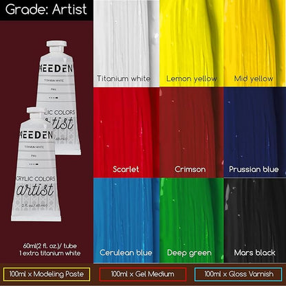 MEEDEN Art Set with French Easel for Professional Artist,Supplies Acrylic Painting(10-60ML) Kit with Paintbrushes for Adults,Pre Painter and Canvas Drawing Starter-Prime Art Series