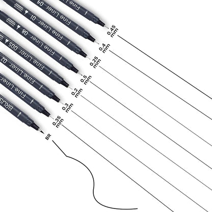 NOTEFUL Fineliner Pens - Black Micro Pens for Writing, Drawing & Journaling – Archival Waterproof Ink – Precision Art Pens for Sketching, Outlining & Detailing (2 Count (Pack of 8))