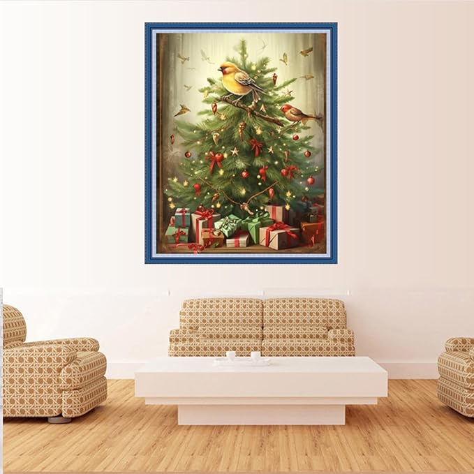 Foxdiviy Stamped Cross Stitch Kits Full Range of Embroidery Needlework Starter Kits for Beginners Adults 11CT Embroidery Patterns Art Crafts DIY Needlepoint Kits-Christmas Tree 16x20 inch