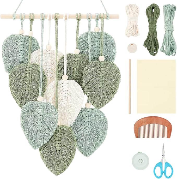 FREEBLOSS DIY Macrame Leaf Wall Hanging Beginners Macrame Kit Leaf Woven Tapestry Feather Wall Hanging DIY Macrame Kit for Adults Birthday Gift