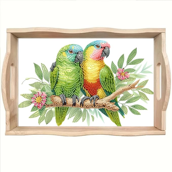 DoxQcs DIY Diamond Art Wooden Tray Kit Easter Food Tray with Handle Diamond Painted Table Decoration Tray for Breakfast Bar Dinner Table Diamond Art Painting for Beginners-Parrot