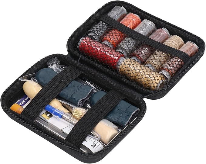 32Pcs Leather Craft Tools Kit, All in One Hand Sewing Kit for DIY Leather Goods Making, Stainless Steel Leather Working Tools with Wax Thread, Needles and Accessories for Beginners