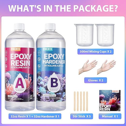 Pnente Artist-Grade Epoxy Resin – Self-Leveling, Zero Bubbles & 5-Year UV Guard for River Tables, Jewelry, Resin Art – Beginner-Friendly 1:1 Mix, Non-Toxic & Non-Yellowing (64oz)