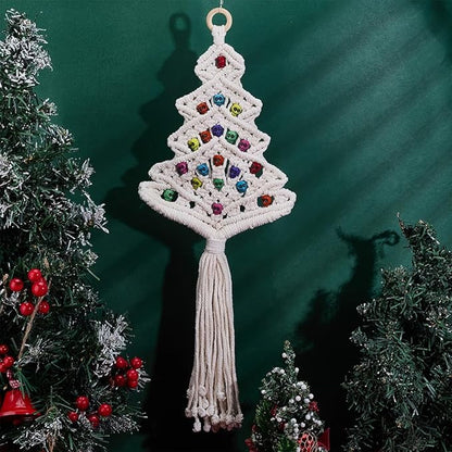 FREEBLOSS 2 Set Macrame DIY Kit Christmas Tree Macrame Tassels Wall Hanging Skull Christmas Tree Hanging Ornaments Skull Wall Tassels Tapestry with Wooden Star for Handmade Craft Beginners