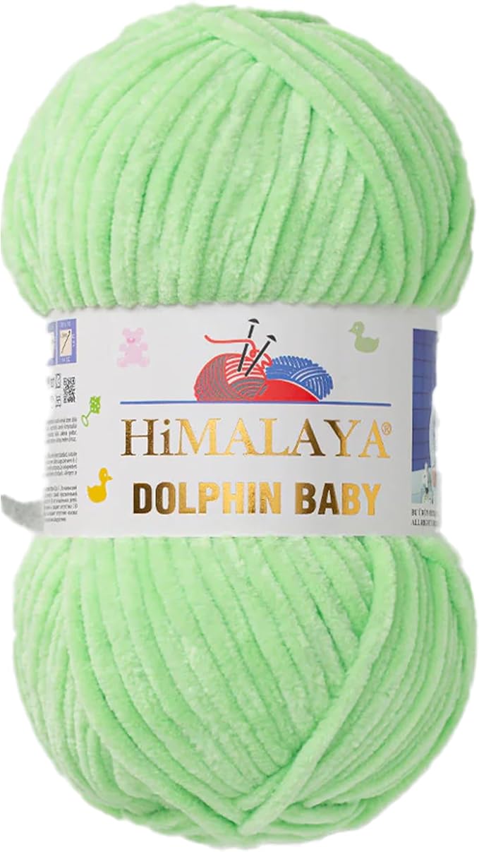 1 Skein/Pack Himalaya Dolphin Baby Chenille Yarn, Each Ball 100 gr (3.5 oz), 120 m (132 Yards), 100% Polyester, Super Bulky Baby Blanket Velvet Amigurumi Yarn, 80350 - Light Green