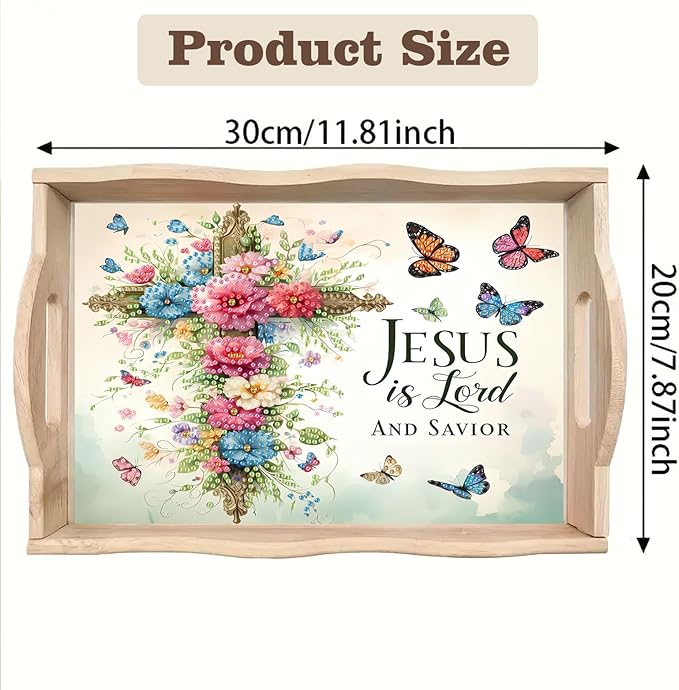 SHLUHA Diamond Art Kits for Adults Diamond Painting Wooden Serving Trays with Handle Food Tray for Party Breakfast Home Decor Gift