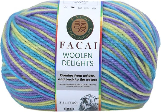 Facai Blend Merino Wool Yarn for Knitting - Worsted Weight,197yds (3.5oz) Ball, Ideal for Sweaters, Scarves, and Accessories (1, Sea Spray Flower)