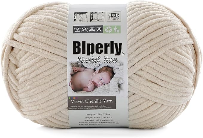 6 Super Bulky Velvet Chenille Yarn for Crocheting - 1 Skein of 200g/7 oz - Ultra Soft Heavy Weight Chunky Knitting Yarn for Baby Blankets, Amigurumi, Home Decor（Beige，1 Skein）