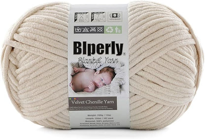 6 Super Bulky Velvet Chenille Yarn for Crocheting - 1 Skein of 200g/7 oz - Ultra Soft Heavy Weight Chunky Knitting Yarn for Baby Blankets, Amigurumi, Home Decor（Beige，1 Skein）