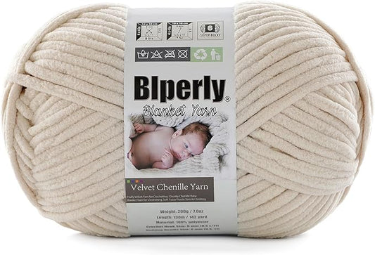 6 Super Bulky Velvet Chenille Yarn for Crocheting - 1 Skein of 200g/7 oz - Ultra Soft Heavy Weight Chunky Knitting Yarn for Baby Blankets, Amigurumi, Home Decor（Beige，1 Skein）