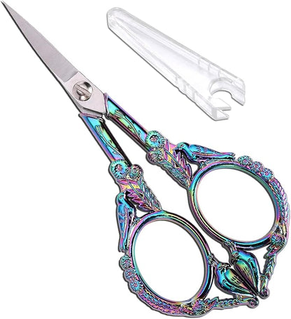 YOUGUOM Sewing Embroidery Scissors – Small Vintage Sharp Detail Shears for Craft, Artwork, Needlework Yarn, Handicraft DIY Tool, Thread Snips, 4.6in Rainbow Bird Style