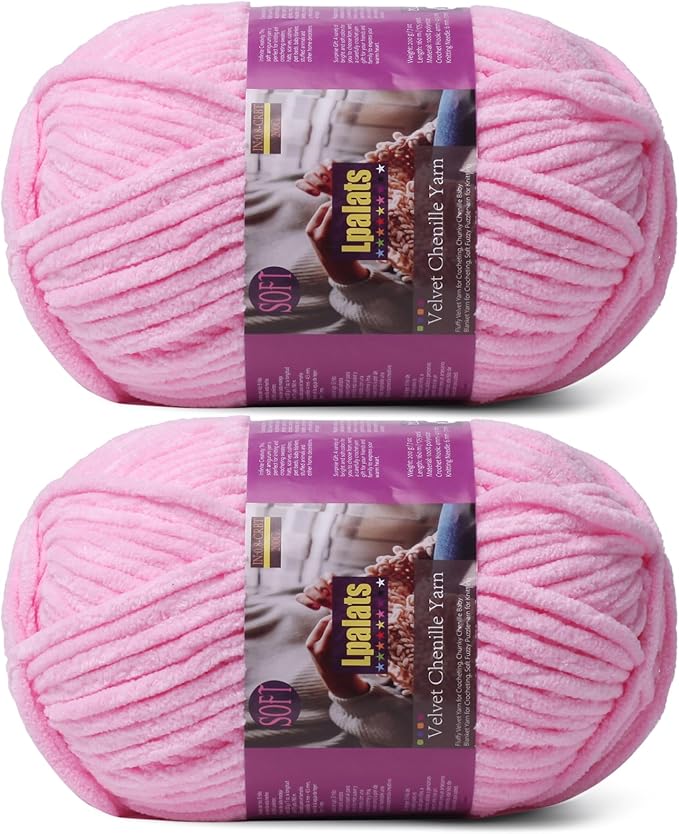 Chunky Chenille Yarn for Crocheting - 2x200g Baby Blanket Yarn for Crocheting Soft - 350 Yards Fluffy Thick Plush Yarns for Knitting Blankets Amigurumi (2, Dark Pink)