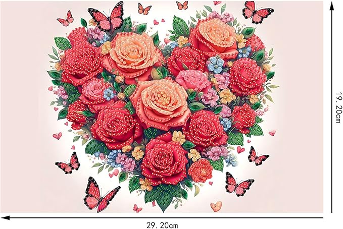DoxQcs DIY Diamond Art Wooden Tray Kit Easter Food Tray with Handle Diamond Painted Table Decoration Tray for Breakfast Bar Dinner Table Diamond Art Painting for Beginners-Rose Heart