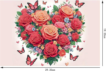 DoxQcs DIY Diamond Art Wooden Tray Kit Easter Food Tray with Handle Diamond Painted Table Decoration Tray for Breakfast Bar Dinner Table Diamond Art Painting for Beginners-Rose Heart