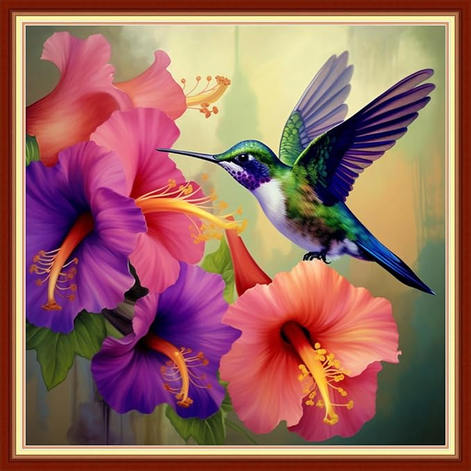 DMCVIVR Stamped Cross Stitch Kits for Beginners Adults Needlepoint Kits for Beginners Embroidery Kits for Adults Crossstitch Kit for Beginners 11CT-Hummingbird 18x18 inch