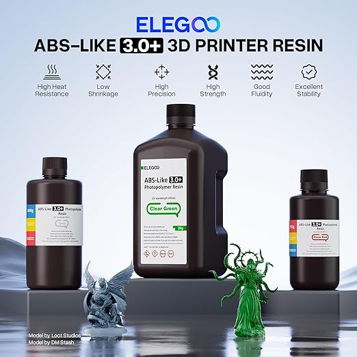 ELEGOO ABS-Like Resin 3.0+, Upgraded 3D Printer Photopolymer Resin, Higher Heat-Resistance Fast Curing High Precision Non-Brittle, Yellow 2000g