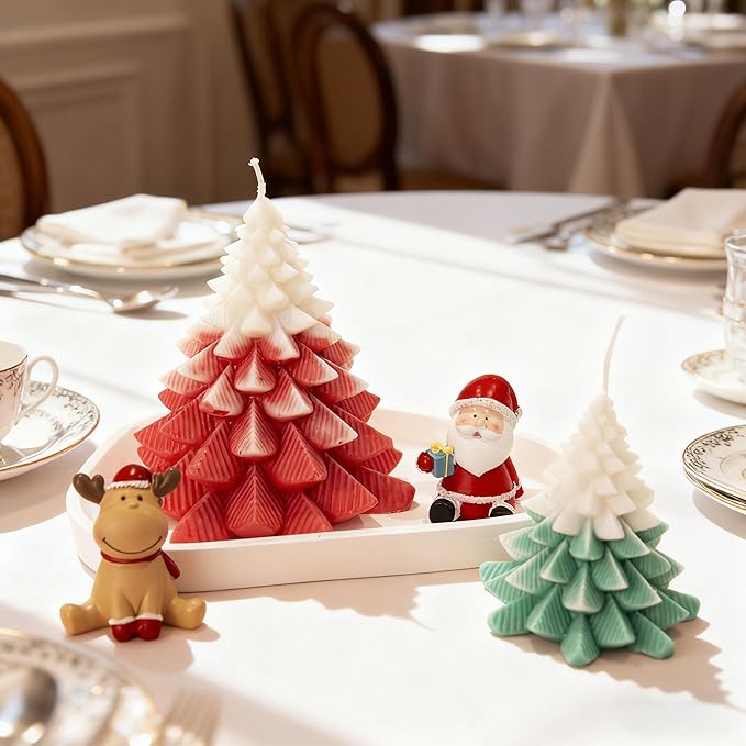2Pcs Christmas Tree Candle Molds, 3D Silicone Mold for Candle Epoxy Resin Soap Cake Chocolate Making with 20 Wicks & Lables for DIY Xmas Gift Art Craft Home Decoration