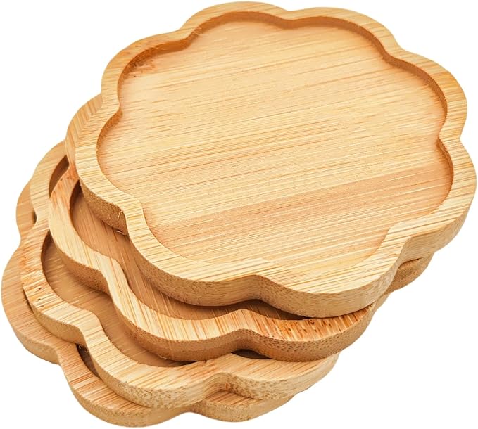 4PCS Mosaic Bamboo Coasters for Crafts, Blank Base Trays, Drinking Cup Coaster, Plant Coaster, Art Plate,DIY Mosaic Supplies (Eight-Petal)