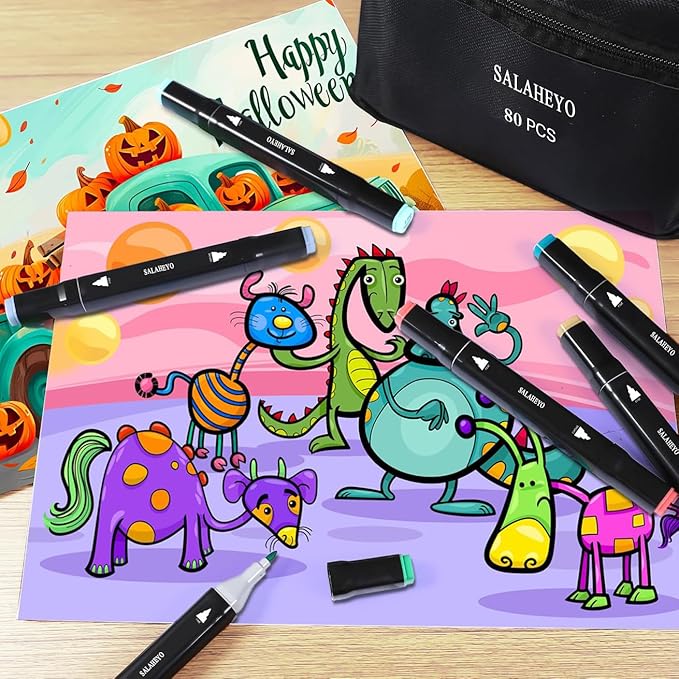 SALAHEYO 168 Colors Alcohol Markers with Base Art Drawing Markers Set for Adults Painting,Coloring,Sketching, Comics, Illustration- Refillable