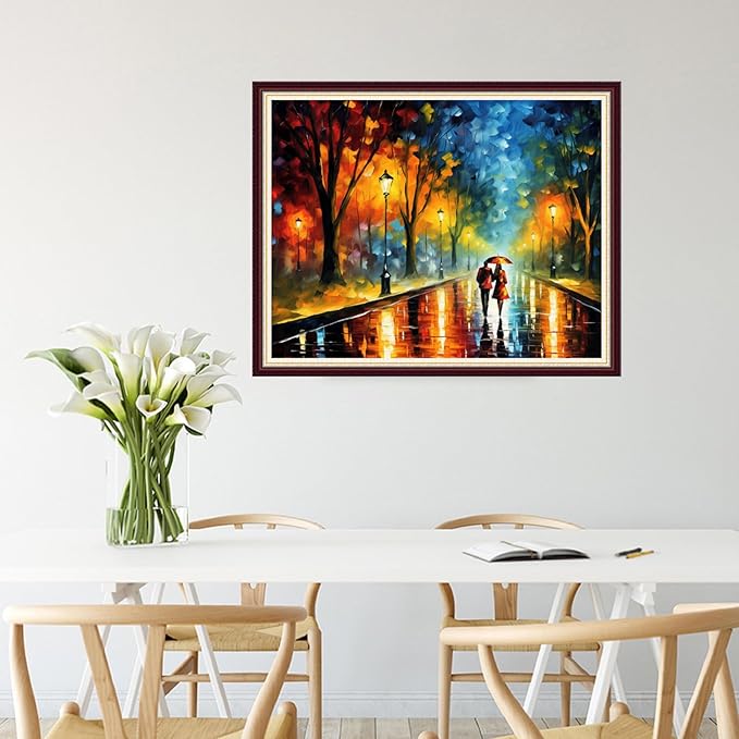Stamped Cross Stitch Kits for Beginners Full Range of Cross Stitching 11 CT Printed Cross Stitch Kit for Adults Cross-Stitch Patterns Needlepoint Kits-Couples taking walk after rain 16x20 inch