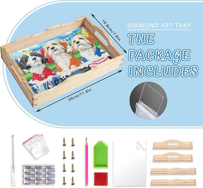 DOTSOPS 5D Diamond Art Wooden Serving Tray with Handle for Adults DIY Diamond Painting Kits for Beginners Full Drill Diamond Dots Gem Arts and Crafts Special Shape 7.8x11.8 Inches Dog