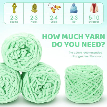 Buryeah 4 Pack Chunky Chenille Yarn for Crocheting Soft Thick Fluffy Yarn for Hand Knitting Bulky Velvet Blanket Plush for Weaving DIY Crafts Each 3.5 oz 55 Yards (Light Aqua)