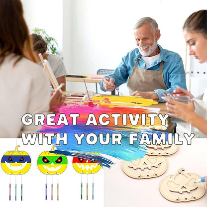 Wooden Pumkins Wind Chime Ornaments Painting Craft,12PCS Unfinished Wood Hanging Decoration,6 Style Cutouts for Adults Olders to Paint DIY Tags Wedding Home Decors Hanging
