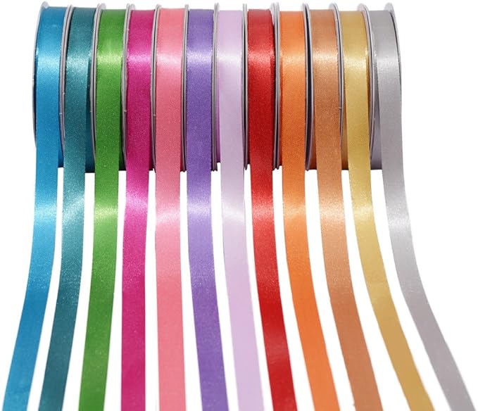 3/8 inch Satin Ribbons Assorted Colors (Solid Bright)