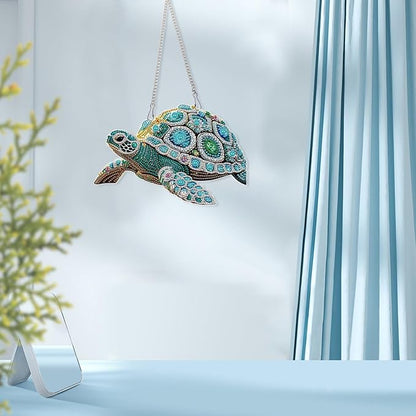 DIY Diamond Painting Sea Turtle Hanging Ornament Kit – 5D Crystal Turtle Wall Art Craft with Chain – Ocean Animal Rhinestone Suncatcher Decoration for Home Window Door Balcony Gift Idea