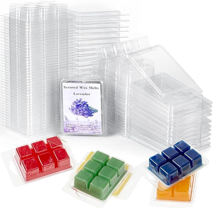 Patelai 60 Pieces Wax Melt Molds Containers 6 Cavity Clear Empty Plastic Wax Melt Clamshell Mould Empty Pet Mould Cube Tray for Candle Soap Making, 4.15 x 3 Inch