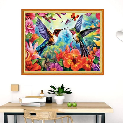Dimensean Stamped Cross Stitch Kits Full Range of Embroidery Patterns Starter Kits for Beginners Adult DIY Cross Stitches Needlepoint Kits 11CT-Hummingbird Flowers 16x20 inch