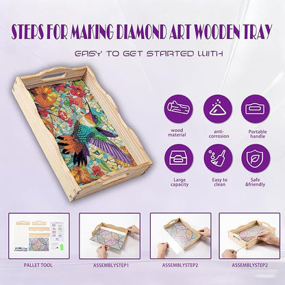 EWJRNSF Diamond Art Kits for Adults Wooden Serving Trays with Handles, 5D Diamond Painting Big Gem Arts and Craft Gifts Trays Decor Gift Home Decor (CP040-1)
