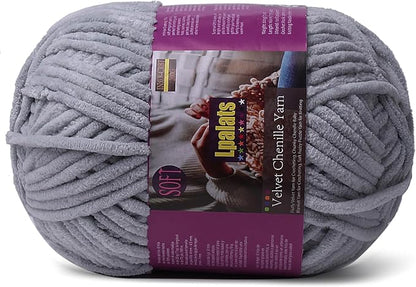 Chunky Chenille Yarn for Crocheting - 200g/7oz Baby Blanket Yarn for Crocheting Soft - 175 Yards Fluffy Thick Plush Yarns for Knitting Blankets Amigurumi (1, Light Grey)