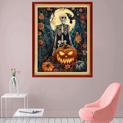 Foxhool Stamped Cross Stitch Kits,11CT Printed Cross Stitch Pattern Full Embroidery Kits for Beginner Needlepoint Kits-Funny Skeleton 16x20 inch