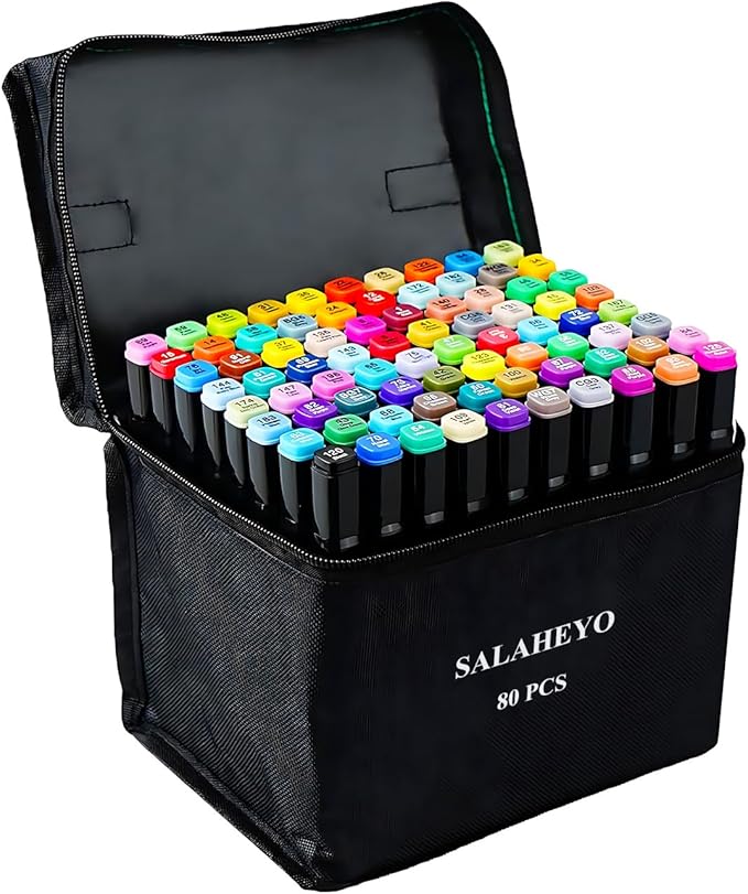 SALAHEYO 80 Colors Alcohol Markers with Base Art Drawing Markers Set for Adults Painting,Coloring,Sketching, Comics, Illustration- Refillable