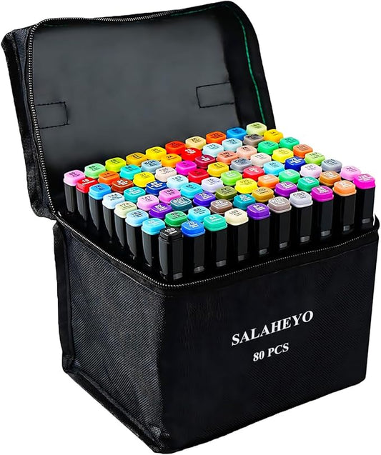 SALAHEYO 80 Colors Alcohol Markers with Base Art Drawing Markers Set for Adults Painting,Coloring,Sketching, Comics, Illustration- Refillable