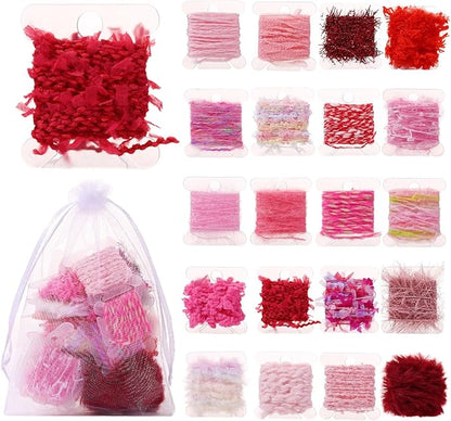 20 Pcs of 2-Yard Original Art Yarns - for DIY Art Yarns for Jewelry Making, Junk Magazines, Knitting, Crafts, Textile Decorative, Tassels, Vintage Yarn Card Making (Pink)