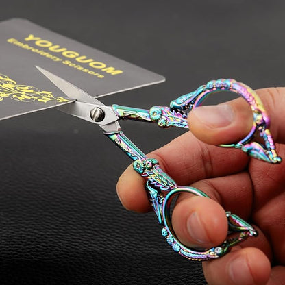 YOUGUOM Sewing Embroidery Scissors – Small Vintage Sharp Detail Shears for Craft, Artwork, Needlework Yarn, Handicraft DIY Tool, Thread Snips, 4.6in Rainbow Bird Style