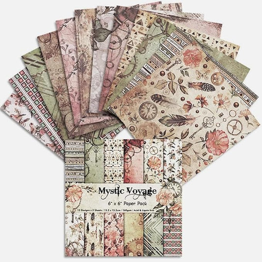 DESEACO Vintage Steampunk & Bohemian Scrapbook Paper Pad - 6x6 Inch Single-Sided Craft Paper for Junk Journals, Card Making, Decoupage, and DIY Projects