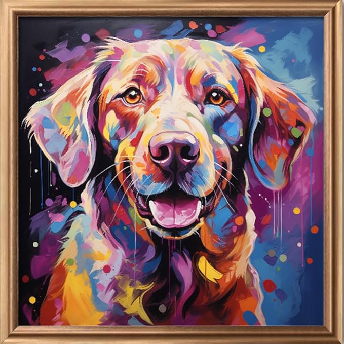 Leczany Cross Stitch Stamped Kit for Adults - Colorful Dog | DIY Embroidery Starter Patterns Craft Kit Needlepoint for Beginner | 11CT, 3 Strands | 14.2x14.6 inches