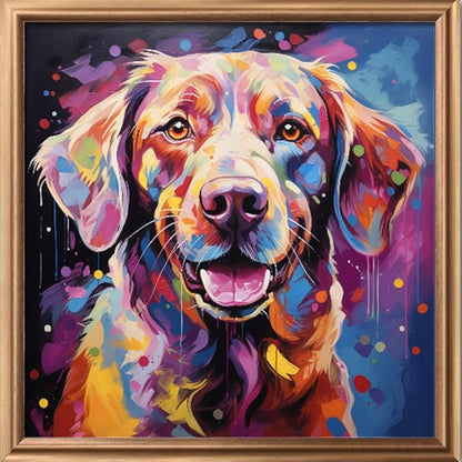 Leczany Cross Stitch Stamped Kit for Adults - Colorful Dog | DIY Embroidery Starter Patterns Craft Kit Needlepoint for Beginner | 11CT, 3 Strands | 14.2x14.6 inches