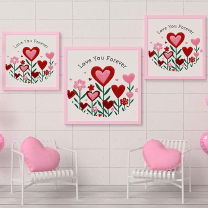 Nuberlic Valentine Embroidery Kit for Beginners - Heart Floral Design Adults Starter Cross Stitch Kit DIY Needlepoint with Hoop, Pre-Printed Fabric, Threads & Step-by-Step Guide