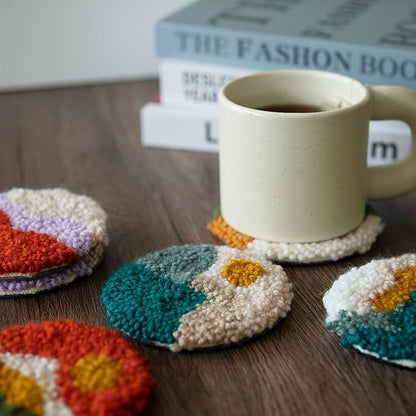 Temlum Punch Needle Coasters Kit, Punch Needle Embroidery Kits for Adults and Beginners - Including Patterns, Tools, Yarns, Hoop, Instruction, Coaster Holder Art Craft Supplies - Landscape