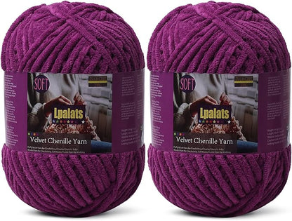 Baby Blanket Yarn for Crocheting - 2 Pack of 200g/7oz Chunky Chenille Yarn for Knitting Blankets Amigurumi - #6 Super Bulky - 348 Yards Soft Thick Plush Yarns (2, Violet)