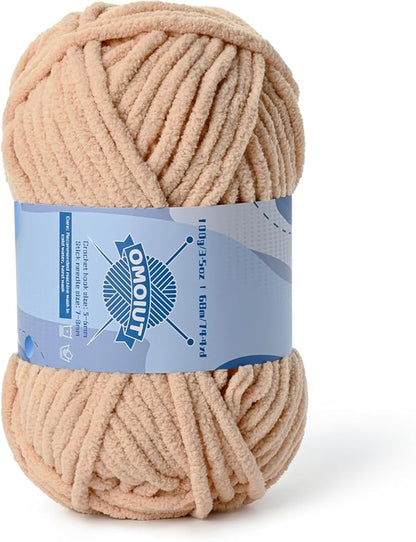 Chunky Chenille Yarn for Crocheting，Baby Yarn for Crocheting Soft Blankets，Bulky Yarns for Crochet Amigurumi，100g (74.3yds) Fluffy Velvet Yarns for Hand Knitting (Apricot)