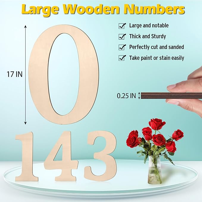 17 inch Large Wooden Numbers for Party Decor, Big Wood Number 0 for Wall Decor, Unfinished Blank Giant Wooden House Numbers, Wood Signs for Crafts, Birthday, Rustic Wedding, Christmas, Baby Shower