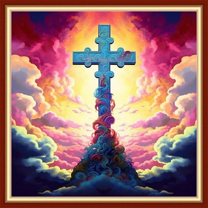 Disxvivy Cross Stitch Stamped Full Embroidery Kits DIY 11CT Cotton Thread Printed DIY Needlepoint Kits Craft Needlework Set Cross-Stitch Stamped Sets-Colorful Cross 18x18 inch